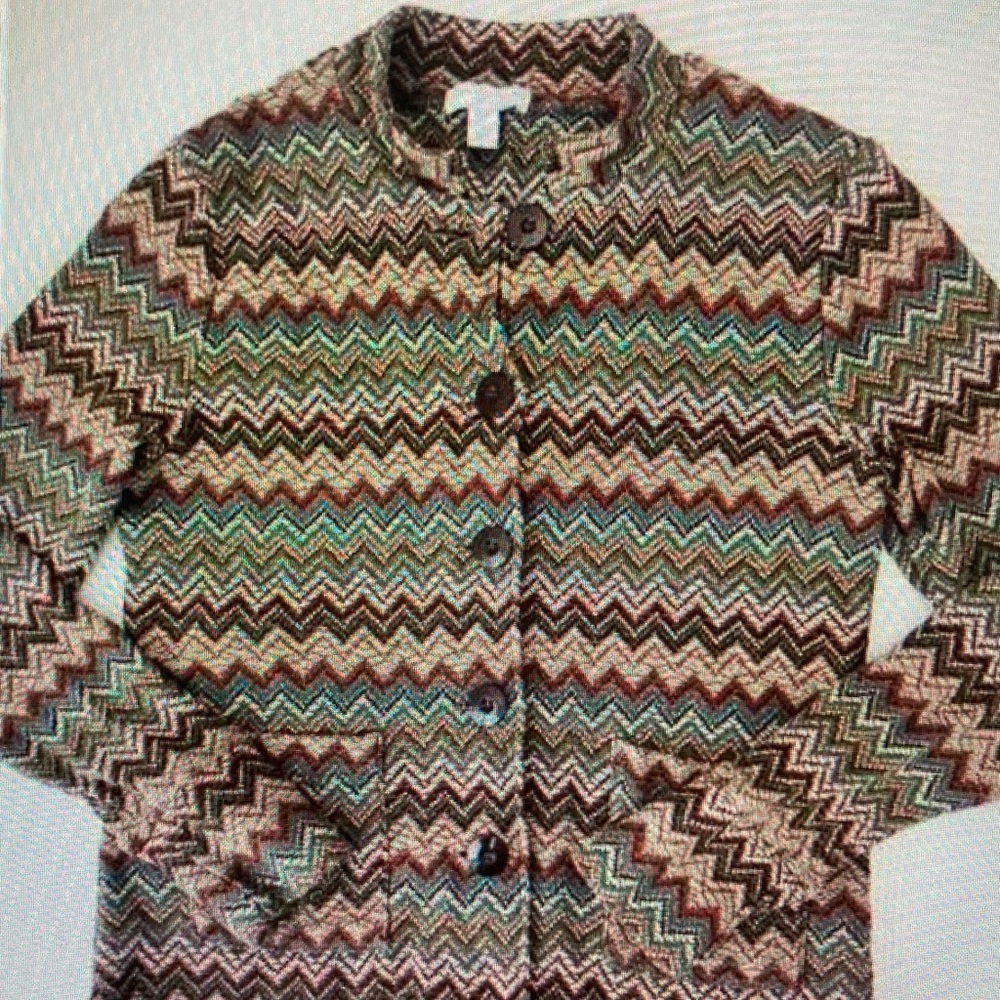 Charter Club Chevron Knit Blazer in Brown, Cream & Green Tones